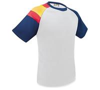 Camiseta Dry & Fresh con Bandera de España en el Hombro: Frescura Permanente, Transpirable y Secado Ultra Rápido (XL, Blanca y Azul)