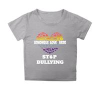 Camiseta educativa infantil genérica 2026 para la inclusión y el respeto mutuo de manga corta con cuello redondo, diseño comprometido contra el acoso, gris, 8-9 Años