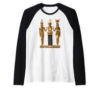 Camiseta egipcia Trinity Golden Horus Osiris e ISIS Statue Camiseta Manga Raglan
