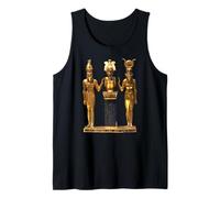 Camiseta egipcia Trinity Golden Horus Osiris e ISIS Statue Camiseta sin Mangas