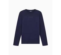 Camiseta elástica de piqué de Manga Larga con Cuello Redondo para Hombre, Color Azul, Talla M, Azul, M