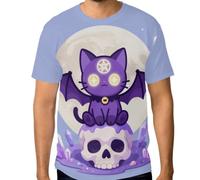 Camiseta elástica para hombre, resistente a las arrugas, con gráfico personalizado, tallas S a 3XL, Kawaii Pastel Goth Cute Scary Witchy Cat and Skull, 3X-Large