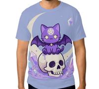 Camiseta elástica para hombre, resistente a las arrugas, con gráfico personalizado, tallas S a 3XL, Kawaii Pastel Goth Cute Scary Witchy Cat and Skull, XX-Large