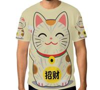 Camiseta elástica para hombre, resistente a las arrugas, con gráfico personalizado, tallas S a 3XL, Mini maneki-neko Lucky Cat - Abalorio japonés de buena suerte, 3X-Large