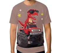 Camiseta elástica para hombre, resistente a las arrugas, con gráfico personalizado, tallas S a 3XL, Red Dino - Gafas de sol T-rex Riding Monster Truck, Medium
