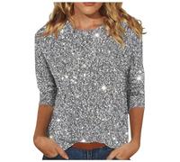 Camiseta elegante para mujer con curvas y purpurina para mujer, elegantes de manga 3/4, suéteres sexy suaves, camisetas de talla grande, camisetas de noche ligera, ropa de jersey de moda para fiestas,