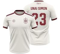 Camiseta España 2026-2028 | Unai Simón 23 Dorsal y Nombre | Color Blanco con Detalles Granate | Manga Corta | Diseño Futbol Aficionados | Tejido Transpirable Deportivo
