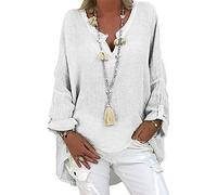 Camiseta españa Ofertas Ladies Linen Top Ladies Summer Cotton Tunic Ladies V-Neck Top Ladies Solid Colour Plus Size Shirt Ladies Fashion Blouse Summer 2024 Ladies Casual Loose Top E Mujeres Regalos