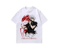 Camiseta Estampada con Motivos De Anime Japonés, Lavada para Darle Un Aspecto Desgastado, Manga Corta, Estilo Hip Hop (White,XXL)