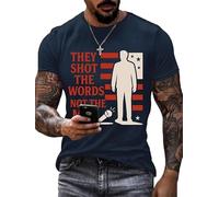 Camiseta estampada de cuello redondo para hombre con texto en inglés "They Shot The Words Not The Man", azul marino, M