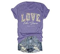 Camiseta estampada de manga corta para mujer con estampado gráfico de moda, parte básica suave e informal, cómoda compañera diaria para mujer, camisetas divertidas, camiseta blanca, morado, S