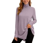 Camiseta estampada de manga larga, suéter informal para mujer, camiseta blanca para mujer, tallas grandes, algodón básico, camiseta de manga corta, Color lila claro., XL