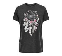 Camiseta Estampada de Mujer de Manga Corta con Cuello Redondo y diseño Impreso Short Sleeve ONLLUCY., Color:Gris-Negro, Talla:XS