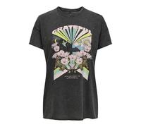 Camiseta Estampada de Mujer de Manga Corta con Cuello Redondo y diseño Impreso Short Sleeve ONLLUCY., Color:Negro-Rosado, Talla:S