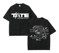 Camiseta Estampada Lavada De Tate McRae, Cuello Redondo Y Manga Corta, Prenda Informal, Estilo Harajuku (Black 16,S)