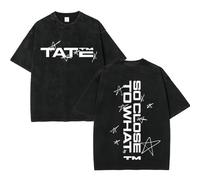 Camiseta Estampada Lavada De Tate McRae, Cuello Redondo Y Manga Corta, Prenda Informal, Estilo Harajuku (Black 3,S)