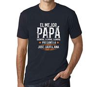 Camiseta Estampada para Hombre Añade Tu Nombre Personalizado De Niño/Hija/Hijo Personalizado El Mejor Papá Siempre T-Shirt Vintage Manga Corta Regalo Original Cumpleaños Diseño Gráfico Moda Azul