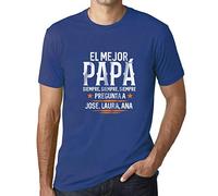 Camiseta Estampada para Hombre Añade Tu Nombre Personalizado De Niño/Hija/Hijo Personalizado El Mejor Papá Siempre T-Shirt Vintage Manga Corta Regalo Original Cumpleaños Diseño Gráfico Moda Azul ro