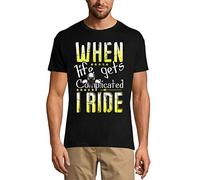 Camiseta Estampada para Hombre Cuando La Vida Se Complica, Monto En Bici - When Life Gets Complicated I Ride - T-Shirt Vintage Manga Corta Regalo Original Cumpleaños Diseño Gráfico Moda Negro Prof