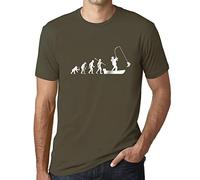 Camiseta Estampada para Hombre Evolución del Pescador - Evolution of The Fisherman - T-Shirt Vintage Manga Corta Regalo Original Cumpleaños Diseño Gráfico Moda Army L