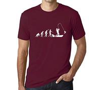 Camiseta Estampada para Hombre Evolución del Pescador - Evolution of The Fisherman - T-Shirt Vintage Manga Corta Regalo Original Cumpleaños Diseño Gráfico Moda Burdeos M