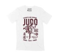 Camiseta Estampada para Hombre Judo - Fuerza Y Coraje - Luchador - Judo - Force and Courage - Fighter - T-Shirt Vintage Manga Corta Regalo Original Cumpleaños Diseño Gráfico Moda Blanco L