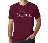 Camiseta Estampada para Hombre Latido De Pescador - Fisherman Heartbeat - T-Shirt Vintage Manga Corta Regalo Original Cumpleaños Diseño Gráfico Moda Burdeos L