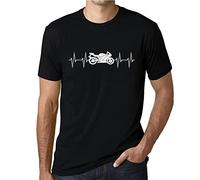Camiseta Estampada para Hombre Latidos De Motocicleta - Motorcycle Heartbeat - T-Shirt Vintage Manga Corta Regalo Original Cumpleaños Diseño Gráfico Moda Negro Profundo L