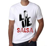Camiseta Estampada para Hombre Me Encanta La Salsa - Love Salsa - T-Shirt Vintage Manga Corta Regalo Original Cumpleaños Diseño Gráfico Moda Blanco S