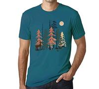 Camiseta Estampada para Hombre Naturaleza Bosque Luna - Nature Forest Moon - T-Shirt Vintage Manga Corta Regalo Original Cumpleaños Diseño Gráfico Moda Azul Duck L