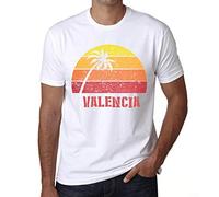 Camiseta Estampada para Hombre Palma, Playa, Puesta De Sol En Valencia - Palm, Beach, Sunset In Valencia - T-Shirt Vintage Manga Corta Regalo Original Cumpleaños Diseño Gráfico Moda Blanco XXL