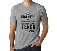 Camiseta Estampada para Hombre Soy Ingeniero Asume Que Siempre Tengo La Razón T-Shirt Vintage Manga Corta Regalo Original Cumpleaños Diseño Gráfico Moda Gris Mezcla L