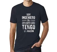 Camiseta Estampada para Hombre Soy Ingeniero Asume Que Siempre Tengo La Razón T-Shirt Vintage Manga Corta Regalo Original Cumpleaños Diseño Gráfico Moda Azul Marino S
