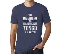 Camiseta Estampada para Hombre Soy Ingeniero Asume Que Siempre Tengo La Razón T-Shirt Vintage Manga Corta Regalo Original Cumpleaños Diseño Gráfico Moda Denim L
