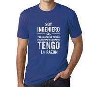 Camiseta Estampada para Hombre Soy Ingeniero Asume Que Siempre Tengo La Razón T-Shirt Vintage Manga Corta Regalo Original Cumpleaños Diseño Gráfico Moda Azul Royal M
