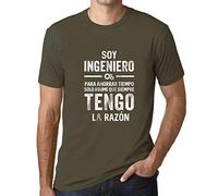 Camiseta Estampada para Hombre Soy Ingeniero Asume Que Siempre Tengo La Razón T-Shirt Vintage Manga Corta Regalo Original Cumpleaños Diseño Gráfico Moda Army M