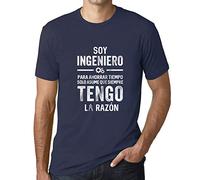 Camiseta Estampada para Hombre Soy Ingeniero Asume Que Siempre Tengo La Razón T-Shirt Vintage Manga Corta Regalo Original Cumpleaños Diseño Gráfico Moda French Marino M