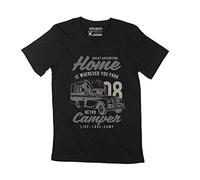 Camiseta Estampada para Hombre - Vintage Retro Camper - Adventure At Love Camp - T-Shirt Vintage Manga Corta Regalo Original Cumpleaños Diseño Gráfico Moda Negro Profundo XXL