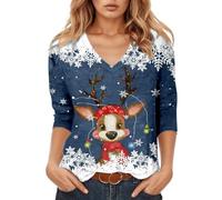 Camiseta estampada para mujer con cuello redondo, manga cuarta informal, ajuste holgado, comodidad suave para el día a día, modo vacacional, suavidad festiva, marine, M