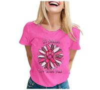 Camiseta estampada para mujer, manga corta, cuello redondo, parte superior, blusa negra, Rosa intenso., XXL