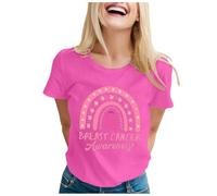 Camiseta estampada para mujer para el Mes Internacional del Cáncer de Mama, 9 camisetas con cuello en V para hombre, Rosa intenso., XXL