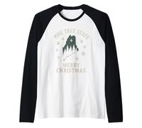 Camiseta estatal Pine Tree Merry Christmas Maine Forest Snow ME Camiseta Manga Raglan