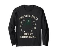 Camiseta estatal Pine Tree Merry Christmas Maine Forest Snow ME Manga Larga