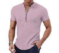 Camiseta Extragrande Ligera de Yoga, Corte Regular, de Lino, para Hombre, Informal, algodón, Manga Corta, Corte Regular, Rosa, Talla M