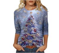 Camiseta fea de gran tamaño con diseño de árbol de Navidad para mujer, manga 3/4, estampado de copo de nieve, casual, cómoda, cuello redondo, camisetas gráficas de Navidad, blusa larga S-6XL
