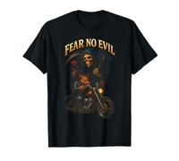Camiseta Fear No Evil Grim Reaper Biker Skull Rose Camiseta