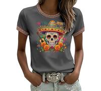 Camiseta Femenina con Alegre Estampado Festivo Manga Corta Tejido Transpirable diseño cómodo Ligero para Celebraciones navideñas Descanso en casa y reuniones Familiares