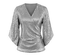 Camiseta Flexibilizaci贸n Elegante Mujer Fiesta Blusa Basicas Manga Larga Otono Invierno Camisetas Lentejuelas Adulto Boda Vistoso Camisa Cuello Redondo Brillo Mujeres Festival