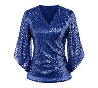 Camiseta Flexibilizaci贸n Elegante Mujer Fiesta Blusa Basicas Manga Larga Otono Invierno Camisetas Lentejuelas Adulto Boda Vistoso Camisa Cuello Redondo Brillo Mujeres Festival