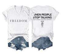 Camiseta Freedom para mujeres y hombres cuando la gente deja de hablar es cuando la violencia sucede, Cuello en V blanco, L